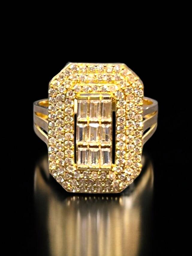 14 Ayar Altın Toz Baget Yüzük - 1