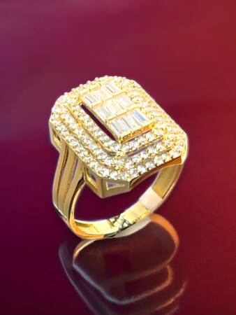 14 Ayar Altın Toz Baget Yüzük - 2