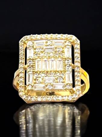 14 Ayar Altın Toz Baget Yüzük - 5