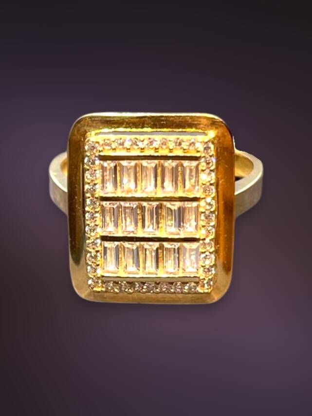 14 Ayar Altın Toz Baget Yüzük - 1