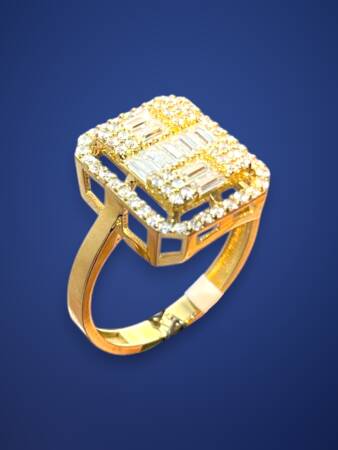 14 Ayar Altın Toz Baget Yüzük - 5