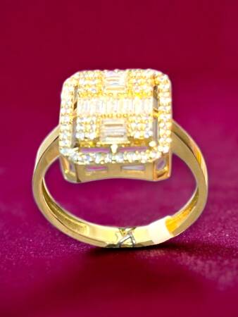 14 Ayar Altın Toz Baget Yüzük - 4