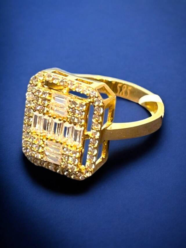 14 Ayar Altın Toz Baget Yüzük - 3