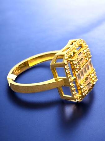 14 Ayar Altın Toz Baget Yüzük - 8