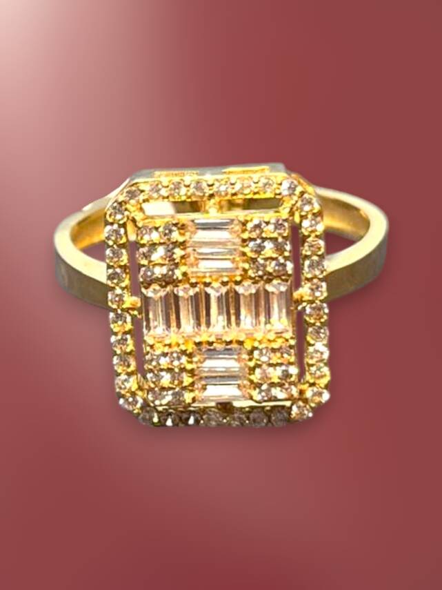 14 Ayar Altın Toz Baget Yüzük - 2