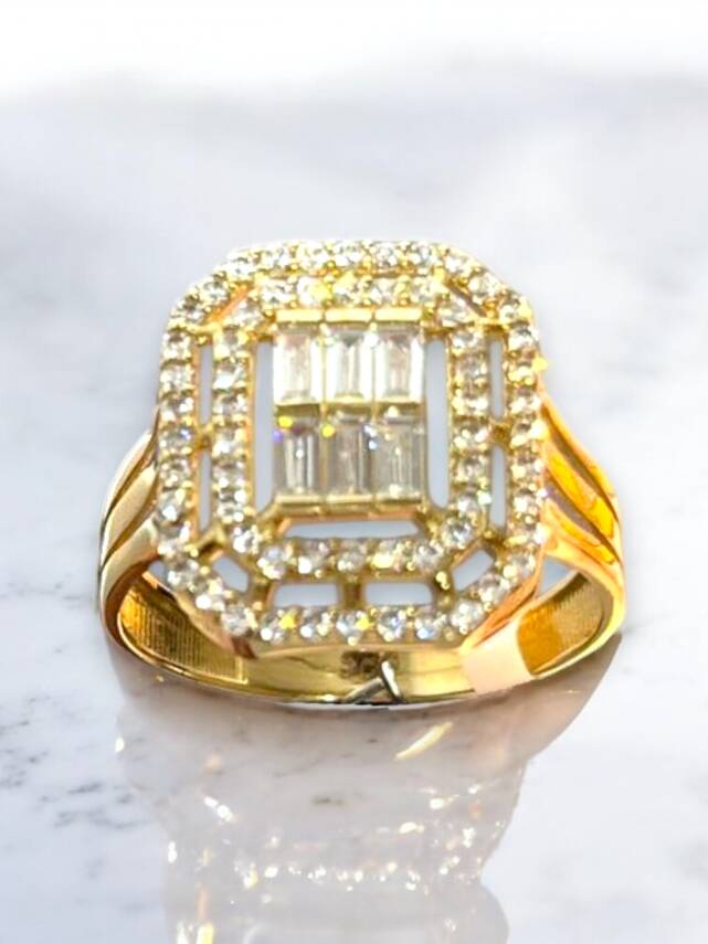 14 Ayar Altın Toz Baget Yüzük - 4