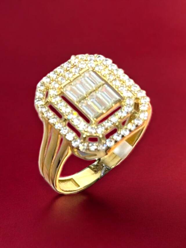 14 Ayar Altın Toz Baget Yüzük - 3