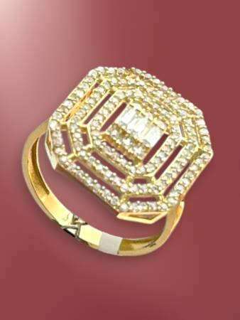 14 Ayar Altın Toz Baget Yüzük - 5