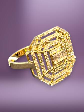 14 Ayar Altın Toz Baget Yüzük - 3