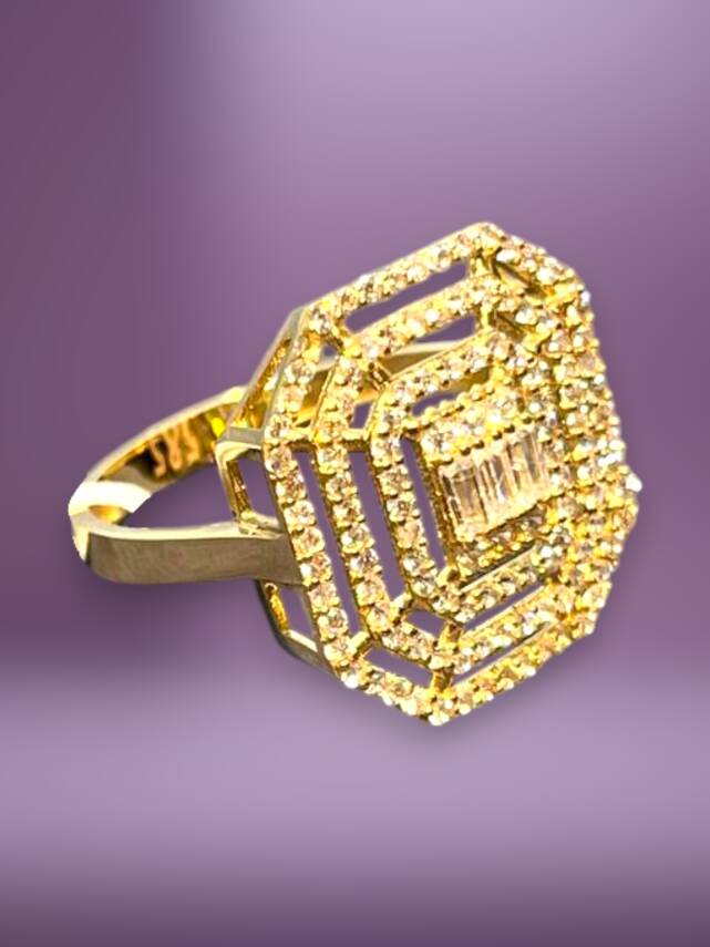 14 Ayar Altın Toz Baget Yüzük - 3