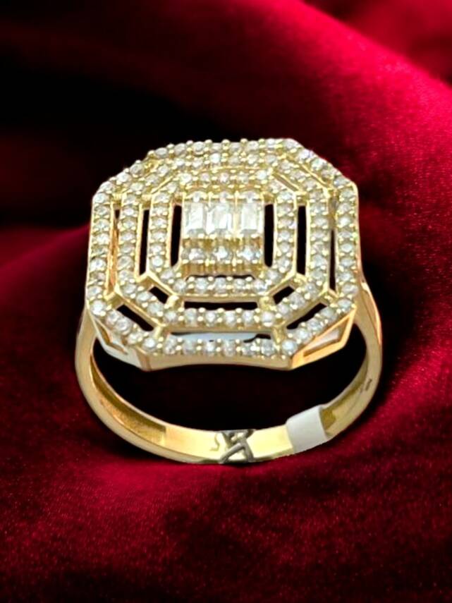 14 Ayar Altın Toz Baget Yüzük - 2