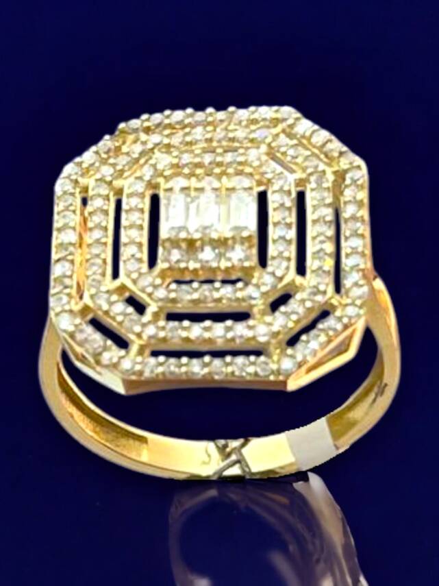 14 Ayar Altın Toz Baget Yüzük - 2