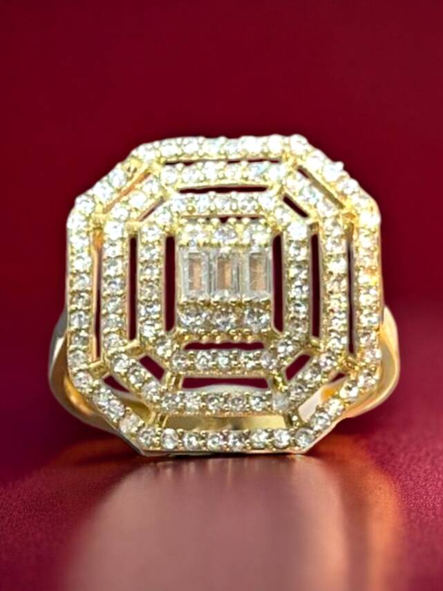 14 Ayar Altın Toz Baget Yüzük - 5