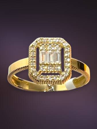 14 Ayar Altın Toz Baget Yüzük - 4