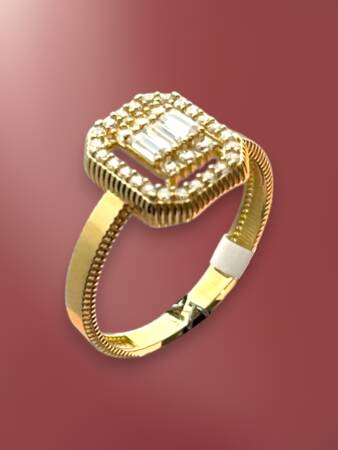 14 Ayar Altın Toz Baget Yüzük - 6