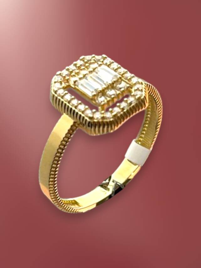 14 Ayar Altın Toz Baget Yüzük - 6