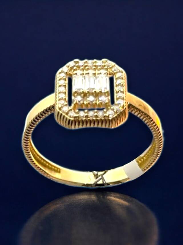 14 Ayar Altın Toz Baget Yüzük - 2