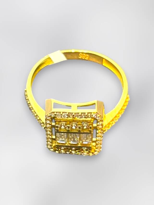 14 Ayar Altın Toz Baget Yüzük - 5