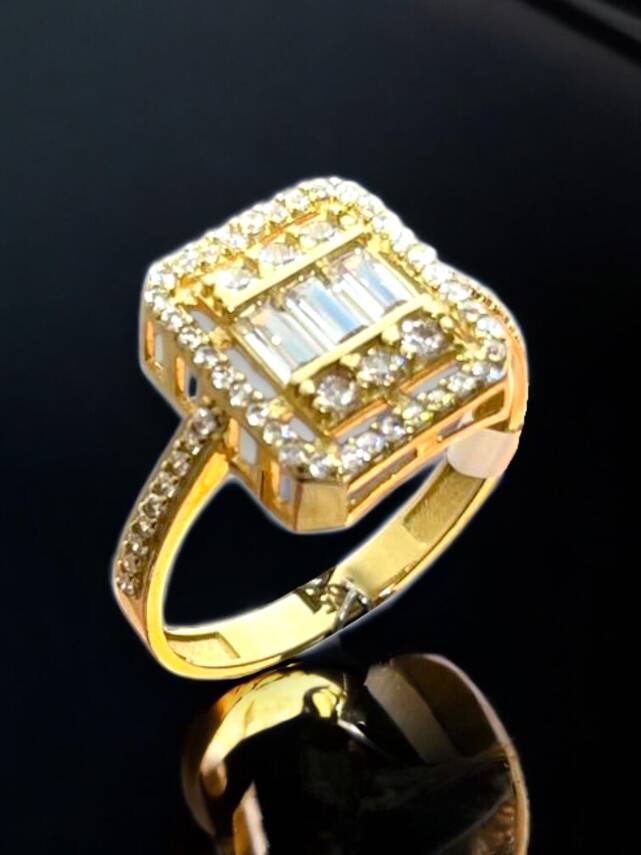 14 Ayar Altın Toz Baget Yüzük - 6