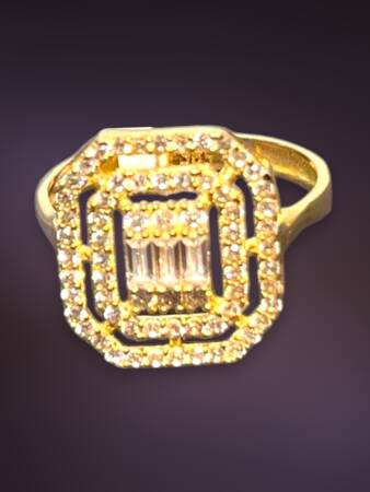 14 Ayar Altın Toz Baget Yüzük - 