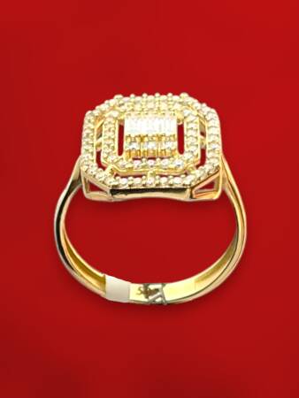 14 Ayar Altın Toz Baget Yüzük - 3