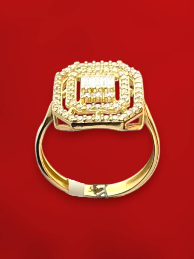 14 Ayar Altın Toz Baget Yüzük - 3