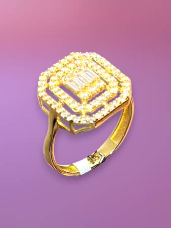 14 Ayar Altın Toz Baget Yüzük - 6