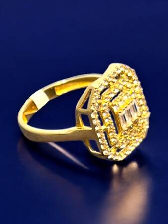 14 Ayar Altın Toz Baget Yüzük - 5