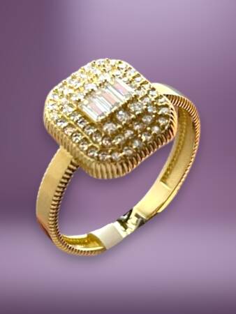 14 Ayar Altın Toz Baget Yüzük - 4