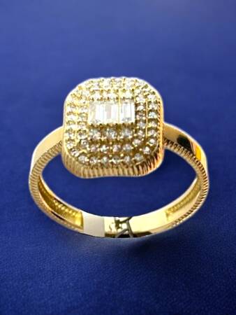 14 Ayar Altın Toz Baget Yüzük - 5