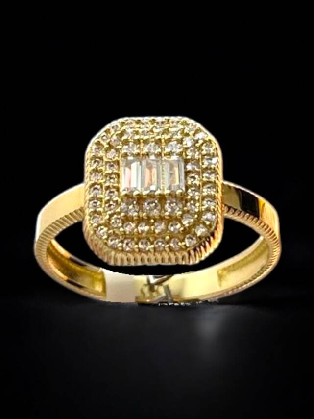 14 Ayar Altın Toz Baget Yüzük - 2