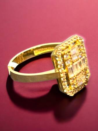 14 Ayar Altın Toz Baget Yüzük - 4