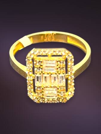 14 Ayar Altın Toz Baget Yüzük - 5