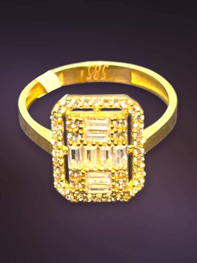 14 Ayar Altın Toz Baget Yüzük - 5