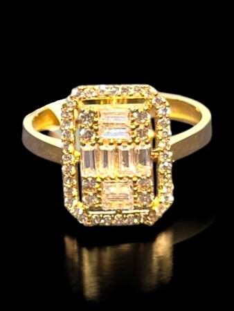 14 Ayar Altın Toz Baget Yüzük - 