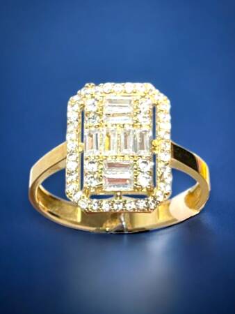 14 Ayar Altın Toz Baget Yüzük - 3