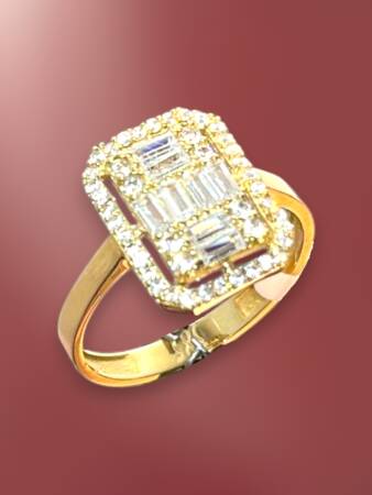 14 Ayar Altın Toz Baget Yüzük - 6