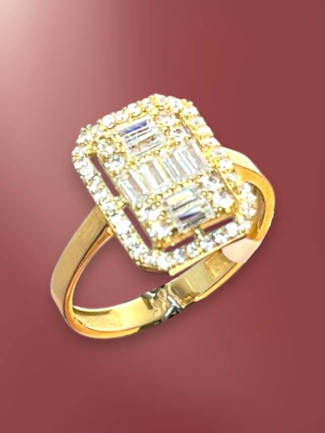 14 Ayar Altın Toz Baget Yüzük - 6