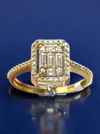 14 Ayar Altın Toz Baget Yüzük - 2