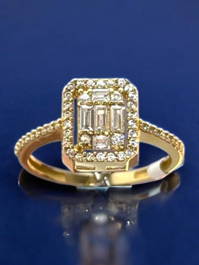 14 Ayar Altın Toz Baget Yüzük - 2