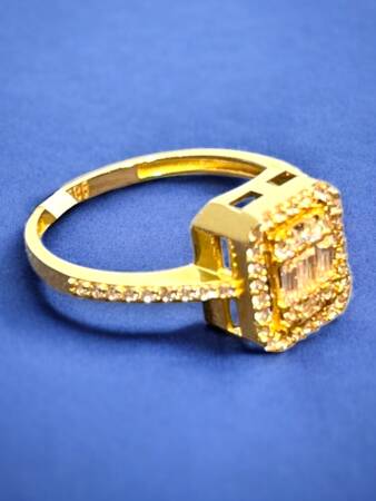 14 Ayar Altın Toz Baget Yüzük - 7