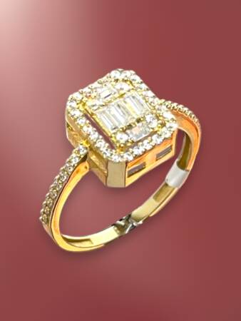 14 Ayar Altın Toz Baget Yüzük - 6