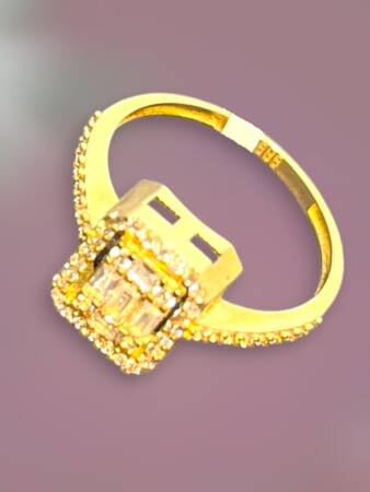 14 Ayar Altın Toz Baget Yüzük - 5