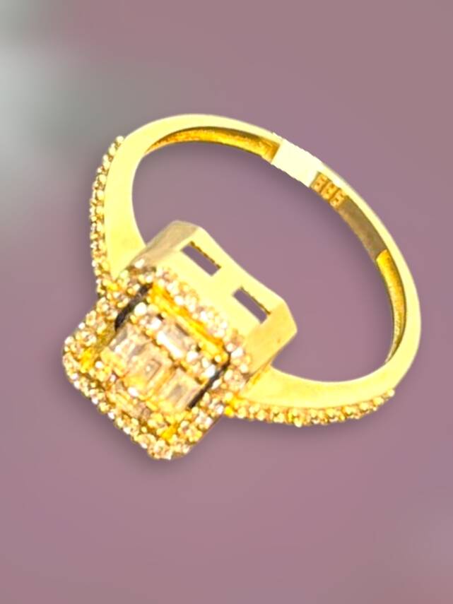 14 Ayar Altın Toz Baget Yüzük - 5