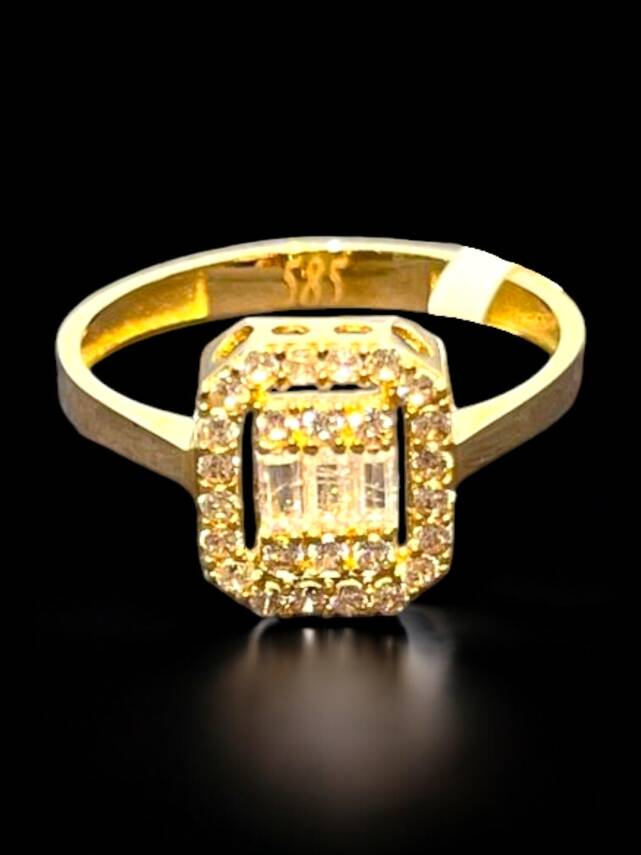 14 Ayar Altın Toz Baget Yüzük - 1