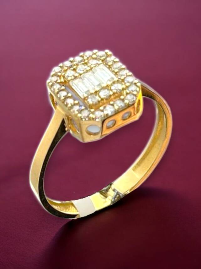 14 Ayar Altın Toz Baget Yüzük - 2