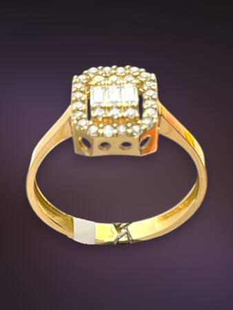 14 Ayar Altın Toz Baget Yüzük - 4