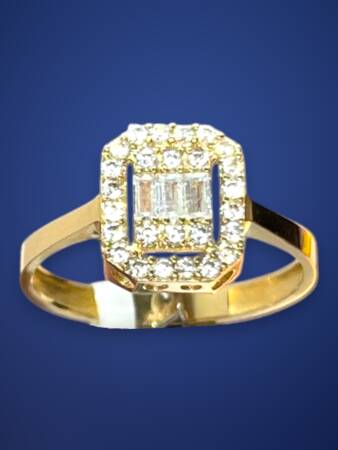 14 Ayar Altın Toz Baget Yüzük - 6