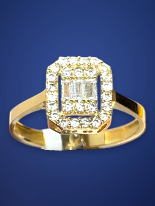 14 Ayar Altın Toz Baget Yüzük - 6