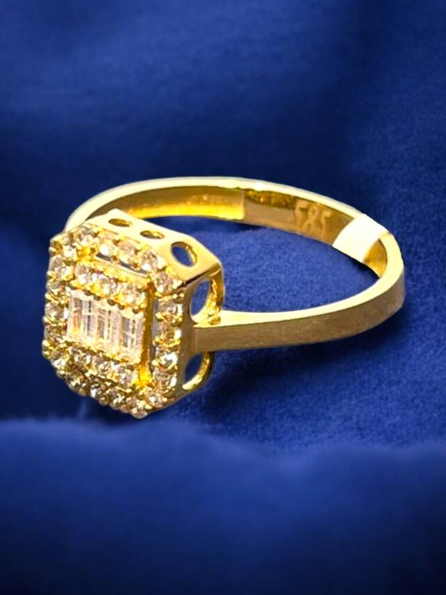 14 Ayar Altın Toz Baget Yüzük - 3